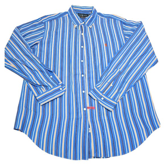 Ralph Lauren‎ Mens Blue Striped Button Down Shirt Classic Fit Long Sleeve XL - Picture 1 of 8